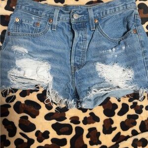 Levi's 501 Blue Distressed Jean Shorts High-Waisted